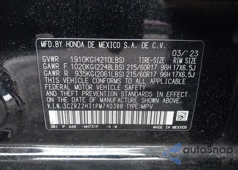 2023 Honda Hr-V Awd Lx z USA, uszkodzony, nr VIN 3CZRZ2H31PM740388